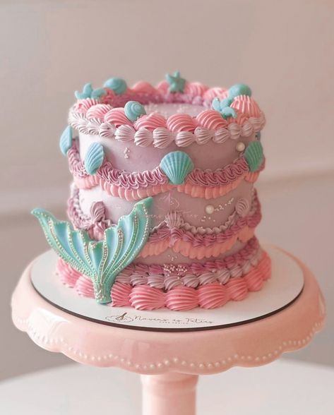 Pink Mermaid Birthday Cake, Rainbow Mermaid Cake, Oneder The Sea Cake, Unicorn Mermaid Cake, Pink Mermaid Cake, Easy Mermaid Cake, Mermaid Cake Design, Mermaid Barbie Cake, Ariel Birthday Cake