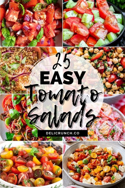 Savor summer all year round with our '25 Easy Tomato Salads'! Bursting with flavors, these salads are quick, easy, and delightful. Perfect for picnics, BBQs, or even a quick dinner fix. Say goodbye to boring salads and hello to the taste of fresh tomatoes! Garden Tomato Salad Recipes, Bacon Tomato Salad, Easy Tomato Salad Recipes, Recipes For Extra Tomatoes, Salad Tomato Recipes, Fresh Tomato Side Dishes, Sun Dried Tomatoes Salad, Side Dish With Tomatoes, Simple Tomato Salad