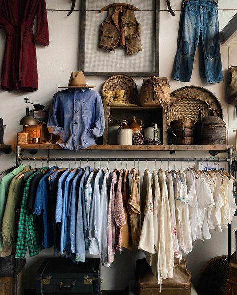 Window bros | Instagram Mens Store Display Ideas, Diy Clothing Display, Aesthetic Stores Interior, Mens Store Display, Men's Clothing Store Design, Vintage Boutique Interior, Vintage Clothing Display, Clothing Booth Display, Western Closet