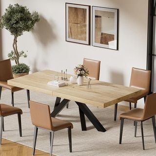 Plank and Beam Mid-Century Modern Dining Table - 72" - On Sale - Bed Bath & Beyond - 39896530 30 Inch Wide Dining Table, Kitchen Table Extendable, Diy Extendable Dining Table, Dining Room Table For 6, Expanding Table, Extendable Dining Room Table, Modern Rustic Kitchen, Wooden Kitchen Table, Midcentury Modern Dining Table