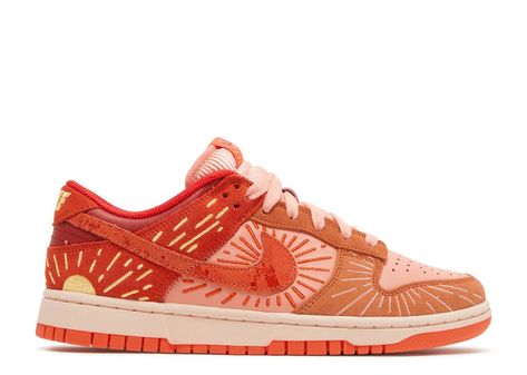 Wmns Dunk Low 'Winter Solstice' - Nike - DO6723 800 - team orange/orange/crimson bliss | Flight Club Pink And Orange Nike Shoes, Orange Sneakers Aesthetic, Winter Solstice Dunks, Nike Dunk Low Winter Solstice, Pink And Red Sneakers, Embroidered Nike Shoes, Pink And Orange Sneakers, Painted Shoe Designs, Cute Tenishoes