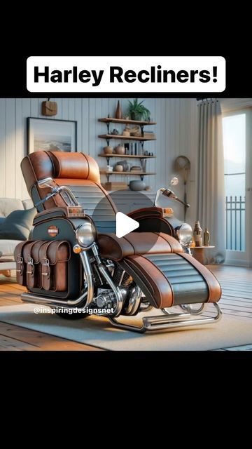 Inspiring Designs on Instagram: "These Harley recliners are absolutely epic! 👏👏🏍️🏍️ #harley #harleydavidson #motorcycle" Kielbasa Soup, Steampunk Motorcycle, Biker Stuff, Fun Furniture, Harley Bikes, Kielbasa, Cool Furniture, Recliner, Harley Davidson