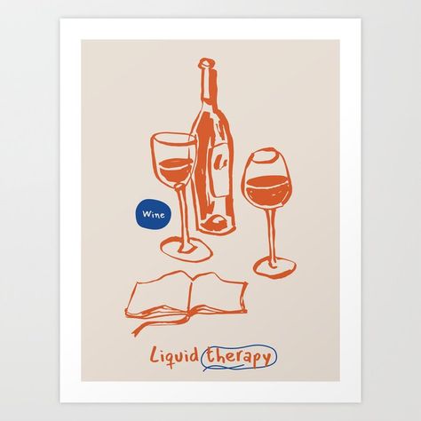 Liquid Therapy, Cheese Art, Playful Art, Handwritten Text, Cardboard Frame, Wine Connoisseur, Orange Line, Wine Art, Fabric Bag