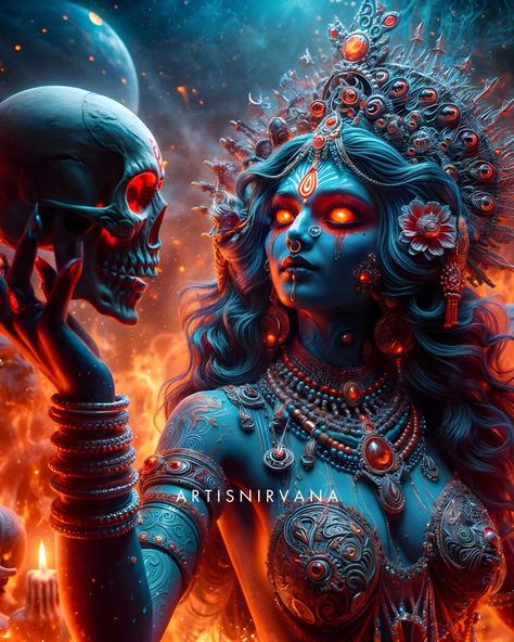 Invoke the fierce strength of Kali Mata, the embodiment of power and transformation.💀🔥 Let her energy guide you through life's toughest challenges, empowering you to overcome obstacles with unwavering determination. Embrace her fierce compassion, finding courage in her presence to face your fears and rise above adversity. Kali Mata teaches us to destroy negativity and emerge stronger, braver, and more resilient.💀🔥 Allow her divine force to inspire you to unleash your true potential, turning... Kali The Destroyer, Maha Kali Goddesses, Kali Tattoo, Maa Kali Images, Goddess Kali Images, Goddess Symbols, Face Your Fears, Kali Mata, Kali Ma