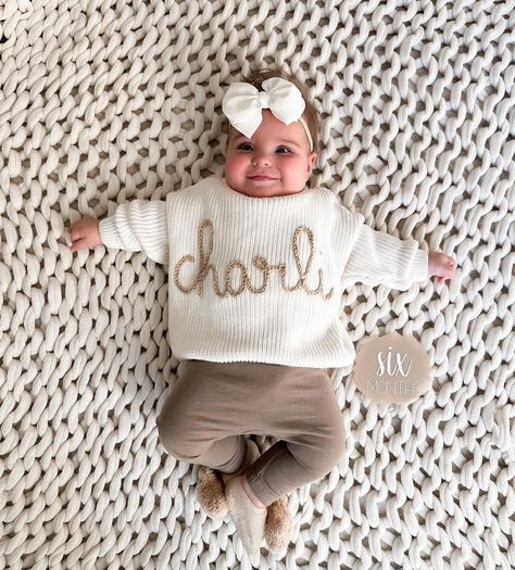 Name Sweater Baby, Baby Name Sweater, Name Sweater, Baby Boy And Girl, Baby Name Announcement, Monthly Baby Pictures, Gifts For Baby, Custom Sweaters, 6 Month Baby