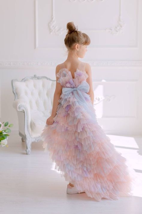 High Low Tulle Dress for Girls Rainbow Flower Girl Dress - Etsy Canada High Low Tulle Dress, Girls High Low Dress, Purple Tutu Dress, Girls Sequin Dress, Tulle Tutu Dress, 1st Birthday Dresses, Girls Ball Gown, Wedding Dresses For Kids, Girls Tulle Dress