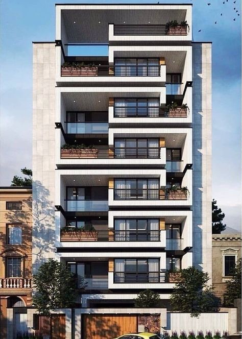 Apartment Elevation Ideas, Apartment Front Elevation Design, Apartment Elevation Design Modern, Residential Building Elevation Design, High Rise Apartment Architecture, Commercial Apartment Building, Commercial Residential Building Design, Residential Building Elevation, Multifamily Architecture