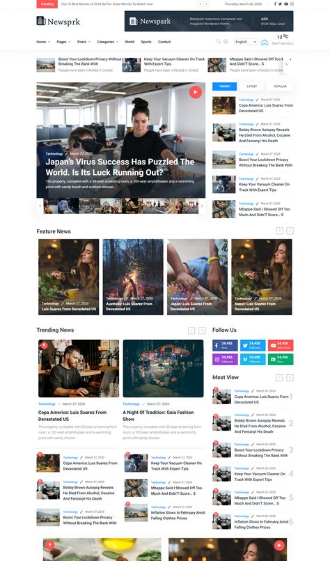 Vue JS Newspaper HTML Website Template News Portal Web Design, Newspaper Style Website, Design Newspaper, Blog Website Design, News Website Design, News Web Design, Html Website, Magazine Website, Newspaper Template