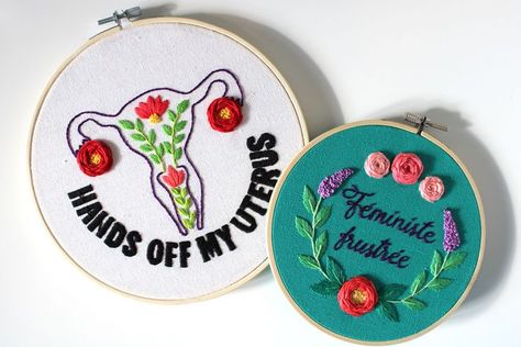 Uterus Embroidery, Witchy Embroidery, Feminist Embroidery, Angry Feminist, Colorful Paintings Acrylic, Paint Colour, Fabric Colour, Handmade Embroidery, Design Fabric