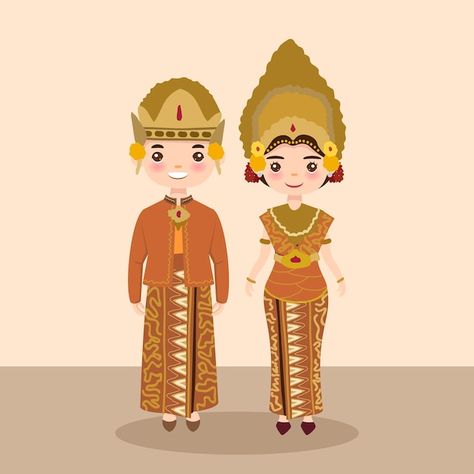 Wedding Animation, Bali Culture, Wedding Couple Cartoon, Indonesian Culture, Traditional Wedding Dress, Indonesian Art, Face Illustration, Green Backdrops, Traditional Wedding Dresses