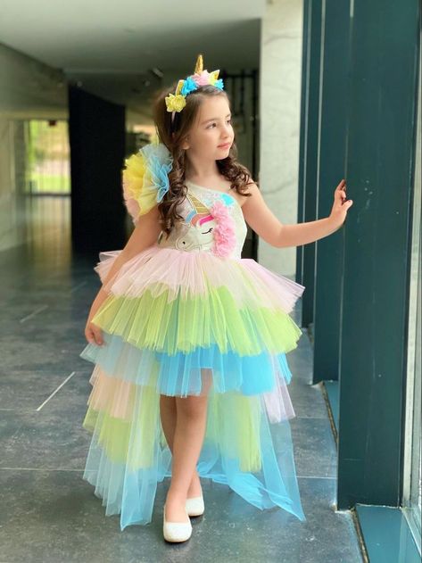 Unicorn Dresses For Kids, Summer Dresses For Girls, Unicorn Dresses, Unicorn Birthday Outfit, Baby Birthday Dress, African Dresses For Kids, Kids Frocks Design, Fashionable Dresses