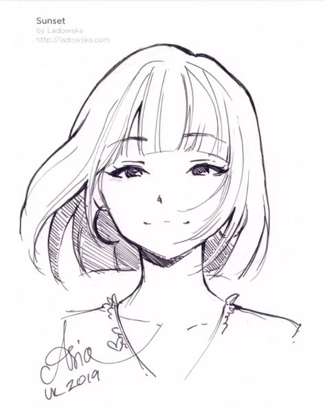 Body Base Drawing With Hair And Face, Anime Hair Lineart, Short Hair Blowing In The Wind Drawing, Drawing Bangs Hairstyles, Anatomy Drawing Girl, Simple Anime Art Style, Manga Hair Reference, Drawing Anime Head, Hair Bangs Drawing