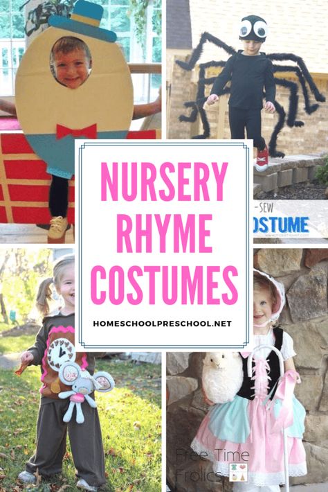 Check out these Nursery Rhyme costumes! They're perfect for Halloween and Nursery Rhymes Day. But, they're great for dress up any day! Nursery Rhyme Fancy Dress Kids, Nursery Rhyme Costumes For Boys, Nursery Rhyme Day Costume, Mother Goose Nursery Rhymes Costumes, Nursery Rhymes Halloween Costumes, Nursery Rhymes Dress Up Ideas, Nursery Rhyme Characters Costumes, Nursery Rhyme Halloween Costumes, Nursery Rhyme Costumes For Adults