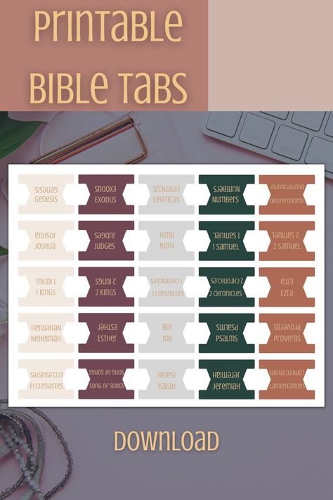 Printable Bible divider tabs are an easy DIY and make a great addition to your bible. They help you keep tabs on where all the books are and divide it up in an easy way to navigate. Download these Jewel toned bible tabs to put into your bible. CLICK TO DOWNLOAD NOW or BROSWE MORE STYLES! #bibletabs #printable #bible #biblestudy #Biblereading #women Tabs For Prayer Bible, Printable Bible Tabs Template, Diy Bible Tabs Ideas Free Printable, How To Make Bible Tabs Diy, Diy Bible Tabs Ideas, Bible Tabs Diy Free Printable, Bible Tabs Diy, Bible Tabs Printable, Printable Tabs