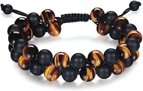 Amazon.com: HASKARE Tiger Eye Stone Bracelet Men Women - Natural Energy Stone Essential Oil Lava Rock Black Onyx Tiger Eye Beads Bracelet Adjustable Couples: Clothing, Shoes & Jewelry Tiger Eye Crystal, Bracelets Design, Labradorite Bracelet, Beads Bracelet Design, Tiger Eye Bracelet, Bracelet Men, Onyx Bracelet, Natural Stone Bracelets, Tiger Eye Beads