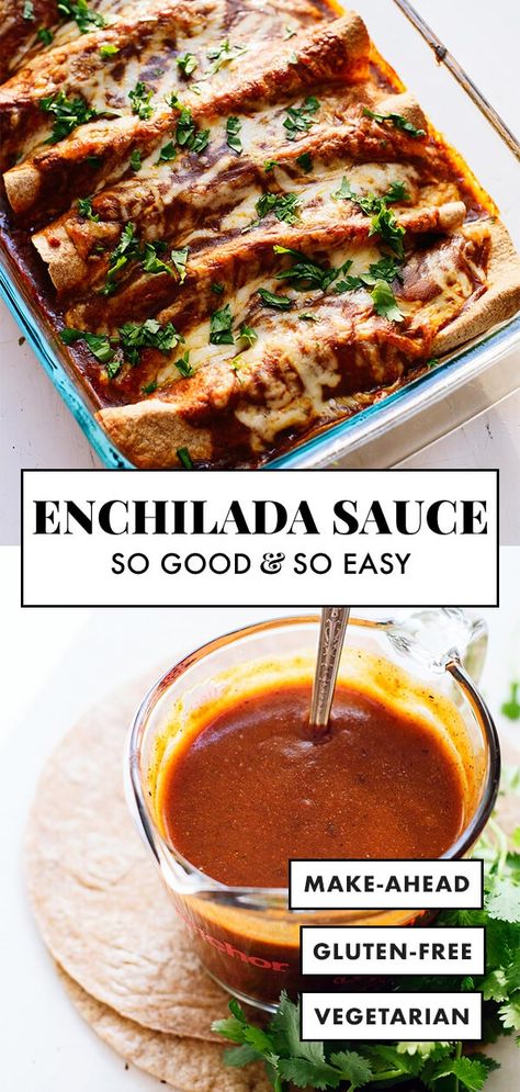 This homemade enchilada sauce is SO EASY to make! This sauce offers authentic Mexican flavor and tastes amazing. You’ll never go back to the store-bought kind. #cookieandkate #mexicanvegetarian #enchiladasauce #vegetarian #mexicanrecipe Enchiladas Mexicanas, Homemade Red Enchilada Sauce, Best Enchilada Sauce, How To Make Enchiladas, Best Enchiladas, Recipes With Enchilada Sauce, Enchiladas Verdes, Homemade Enchilada Sauce, Homemade Enchiladas