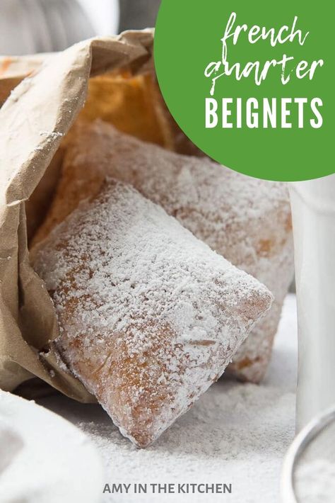 New Orleans Beignets are an easy donut recipe that are just like Cafe du Monde served in the French Quarters! They are the perfect treat to satisfy your sweet tooth! #beignets #recipe Benigets New Orleans Easy, New Orleans Bignè, French Donuts Beignets, Cafe Du Monde Beignets Recipe, Beneights Recipe New Orleans, Beneights Recipe, Beignet Recipes, Beignets Recipe Easy, French Donuts