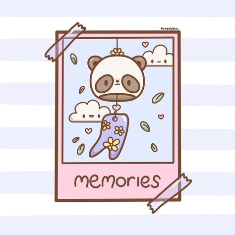 An illustration of a pink Polaroid of a panda charm. Memories written at the bottom of the Polaroid. Polaroid Photo Drawing, Polaroid Illustration, Photo Drawing, Polaroid Photo, Polaroid Photos, Stitch Ideas, Draw On Photos, Cute Creatures, Super Excited