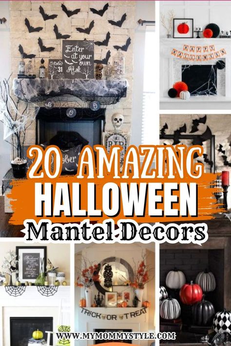 Looking for Halloween mantel decorating ideas to give your home a spooky and festive vibe? These 20 creative and fun Halloween mantel decor ideas are perfect for transforming your space with pumpkins, spooky accents, and ghostly touches. Bring out your Halloween spirit in style! Halloween Mantle Ideas, Spooky Mantle, Halloween Mantel Decor, Mantle Decorations, Creative Halloween Decorations, Halloween Mantle Decor, Halloween Fireplace, Elegant Halloween Decor, Mantel Decor Ideas