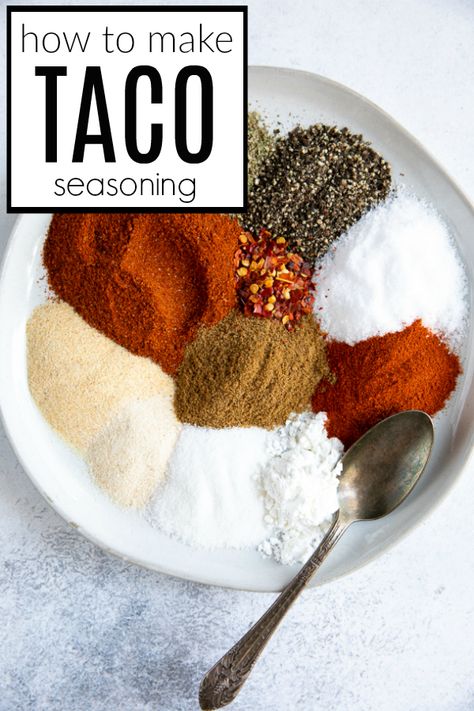 Easy Homemade Taco Seasoning #tacos #tacoseasoning #glutenfree #easyrecipe #tacoblend #seasoning | For this recipe and more visit, https://theforkedspoon.com/taco-seasoning/ via @theforkedspoon Easy Taco Seasoning Recipe, Taco Spice Mix, Low Carb Taco Seasoning, Diy Taco Seasoning, Mild Taco Seasoning, Make Taco Seasoning, Homemade Taco Seasoning Mix, Homemade Taco Seasoning Recipe, Taco Spice