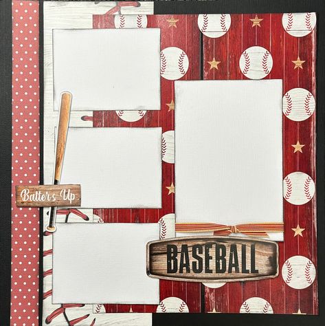 2 page layout kit -12x12. This kit has been created by Crop-A-Latte. All items are precut and ready to assemble. You'll also receive easy to follow instructions with a photo of the finished kit. Baseball Scrapbook Layouts, Baseball Scrapbook, Scrapbooking Sports, Page Scrapbooking, Baseball Crafts, Scrapbook Design Layout, Photo Layout, Scrapbook Boys, Scrapbook Layout Sketches