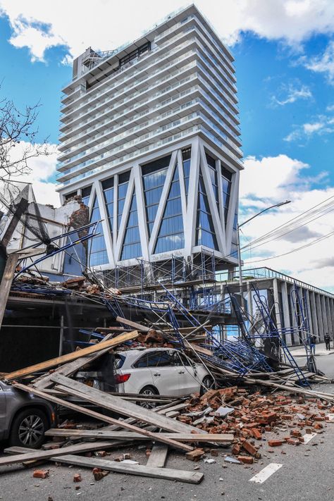 Partial building collapse sends debris flying in Brooklyn. Paul Martinka Building Collapsing, Wednesday Morning, On Wednesday, Abandoned Places, Under Construction, Skyscraper, Brooklyn, The Neighbourhood, Real Estate