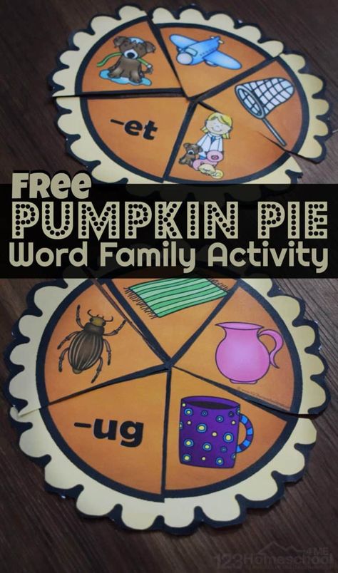 Kids will improve literacy skills so they can start predicting word patterns and read with this SUPER DUPER cute Pumpkin Pie Word Family Activity. Use this free pumpkin activity printables to improve reading and phonics skills with preschool, pre k, kindergarten, and first grade students. This pumpkin them activity is perfect for centers in the month of October or as a Thanksgiving them activity for November. Thanksgiving Phonics Activities, November Centers, Thanksgiving Literacy Activities, Word Family Activity, Pumpkin Science Experiment, Intervention Teacher, Pumpkin Math Activities, Reading Preschool, Grandchildren Activities