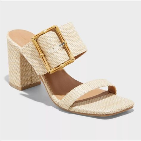 Brand New With Tags Tan Heels Universal Thread Size 10 Beige Mules, Preppy Fall Outfits, Mule Heels, Chunky Jewelry, Footbed Sandals, Rubber Shoes, Mule Sandals, Toe Designs, Spring Shoes