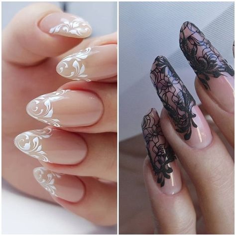 30 Beautiful Lace Nails Art Ideas + Video Tutorial Lace Tip Nails, Lace Pattern Nails, White Lace Nail Design, Lace French Tip Nails, Lace Nails Designs, Lace Wedding Nails, Nails Lace, Tidy Tips, Lace Nail Design