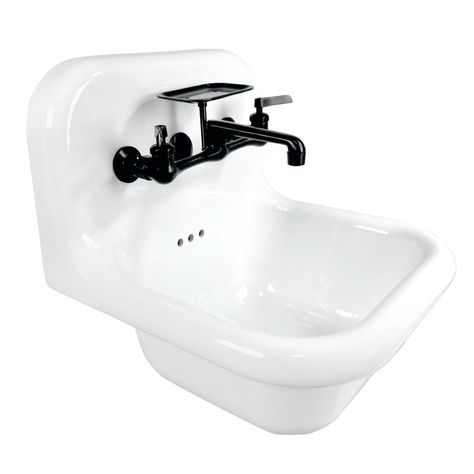 Nantucket Sinks 16.5''Fireclay Specialty Wall Mount Bathroom Sink with Faucet and Overflow | Wayfair Matte Black Accessories, Vintage Sink, Matte Black Faucet, Bath Sink, Black Faucet, Wall Mount Sink, Drain Opener, Bath Sinks, Plumbing Bathroom