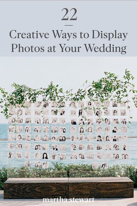 To inspire your wedding photo display, we've found several options that are easy enough to copy or make your own. Whether you want to bring family photographs to the front of your wedding or show a selection of snapshots of you and your soon-to-be spouse, friends, or even pets, these ideas will make your wedding one to remember. #weddingideas #wedding #marthstewartwedding #weddingplanning #weddingchecklist Creative Ways To Display Photos, Ways To Display Photos, Wedding Photo Display, Beautiful Engagement Photos, Enchanted Garden Wedding, Wedding Decor Photos, Family Wedding Photos, Display Family Photos, Simple Wedding Decorations