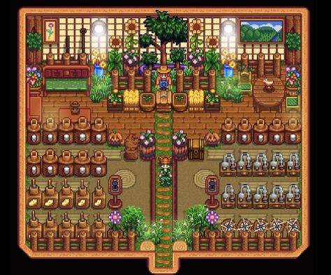 Shed Designs Stardew Valley, Stardew Valley Shed Layout Aesthetic, Stardew Valley Grange Display, Stardew Coop Design, Stardew Valley Pet Area, River Farm Layout Stardew Valley, Stardew Valley Blacksmith Shed, Stardew Valley House Color, Stardew Chest Room