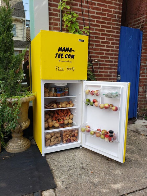 Community Food Fridge Community Box Ideas, Community Pantry Ideas, Mutual Aid Ideas, Community Center Ideas, Community Garden Ideas, Community Pantry, Blessing Boxes, Community Fridge, Little Free Pantry