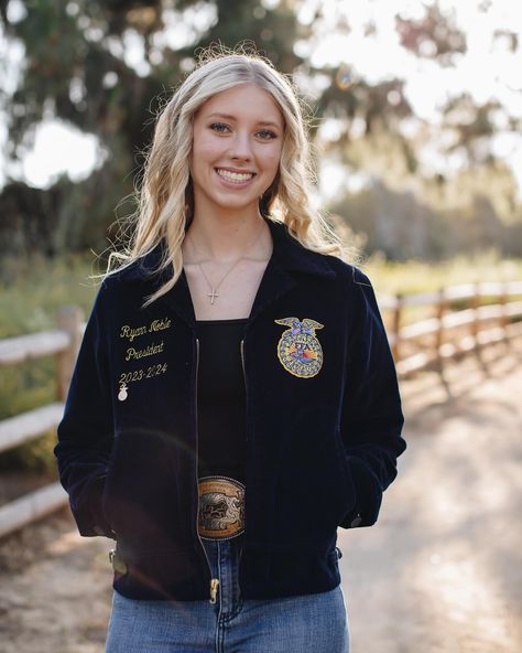 Ryann, Sonora High School Class of ‘24 💛💙 This beauty has so many accomplishments and is off to Oklahoma State in the Fall ! #orangecountyphotographer #laphotographer #fullertonphotographer #breaphotographer #lahabraphotographer #whittierphotographer #Seniorphotos #graduationphotographer #classof2024 #highschoolgrad #senioryear #ffa #agricultureeducation #oklahomastateuniversity #osu #sonorahighschool Livestock Senior Pictures Sheep, Ffa Picture Ideas, Senior Photos Western, Ffa Jacket Senior Pictures, Ffa Senior Picture Ideas, Ffa Photoshoot, Ffa Senior Pictures, Ffa Jacket, Pic Inspiration