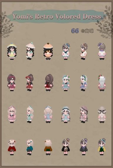 Yomi's retro colored dress-FS (Applicable 1.6) at Stardew Valley Nexus - Mods and community Stardew Valley 1.6 Mods, Stardew Mods Clothes, Nexus Mods Stardew Valley, Stardew Character Design, Lance Stardew Valley, Stardew Valley Fashion Sense, Stardew Valley Cute Mods, Stardew Valley Aesthetic Mods, Stardew Valley Recolor