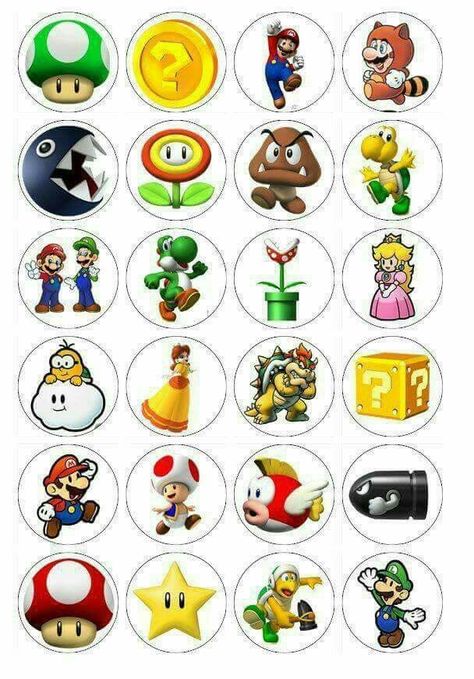 23 Printable Super Mario Cupcake Topper Instant Download 0AA Mario Bros Characters, Super Mario Cupcakes, Mario Und Luigi, Mario Crafts, Mario Bros Cake, Super Mario Cake, Super Mario Bros Birthday Party, Mario Y Luigi, Mario E Luigi