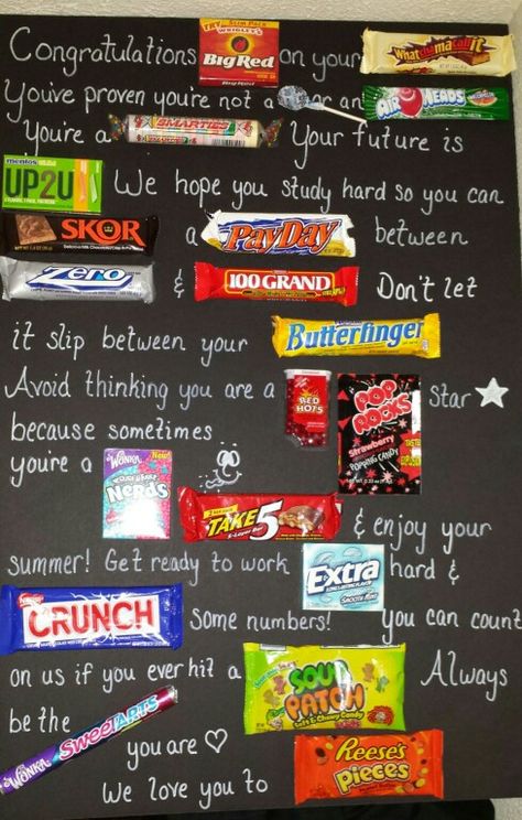 Candy bar graduation poster I made for Braden Candy Bar Poster, Thoughtful Cards, Graduation Boards, Candy Bar Posters, Hadiah Diy, Diy Graduation Gifts, Senior Graduation Party, Graduation Party High, Best Graduation Gifts