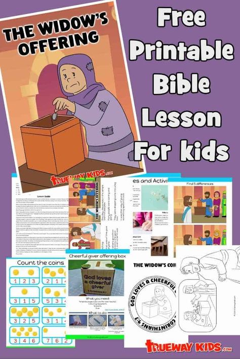 Introducing our free Bible lesson for kids: "The Widow's Offering" based on Mark 12:42-44 & Luke 21:1-4. Teach your little ones about the importance of giving with this engaging and meaningful lesson. Our lesson guide includes worksheets, coloring pages, crafts, and more. Perfect for home or church! Download now from Trueway Kids. The Lost Sheep Preschool Lesson, The Parable Of The Lost Sheep Crafts, Parable Of The Lost Coin Activities, The Lost Coin Parable, Lost Coin Parable Activities, Parable Of The Lost Sheep Activities, Lost Coin Parable Craft, The Parable Of The Lost Sheep, The Lost Sheep Craft Sunday School