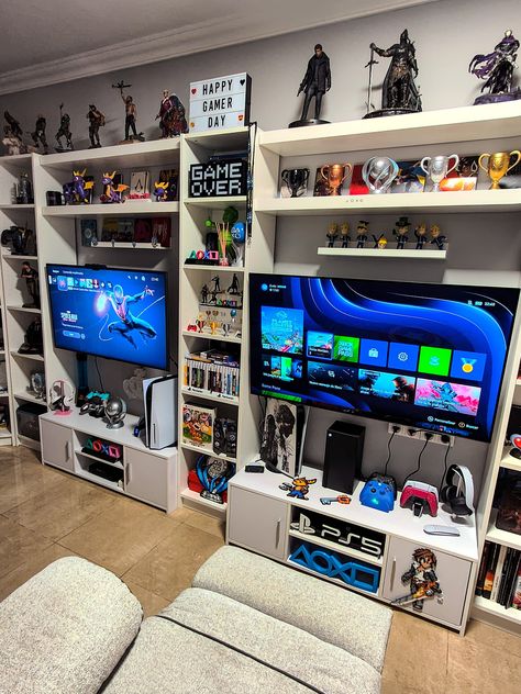 Playstation Room, Games Room Inspiration, Boys Game Room, Gaming Bedroom, Gamer Bedroom, Small Game Rooms, Retro Games Room, Nerd Room, Gamer Room Decor