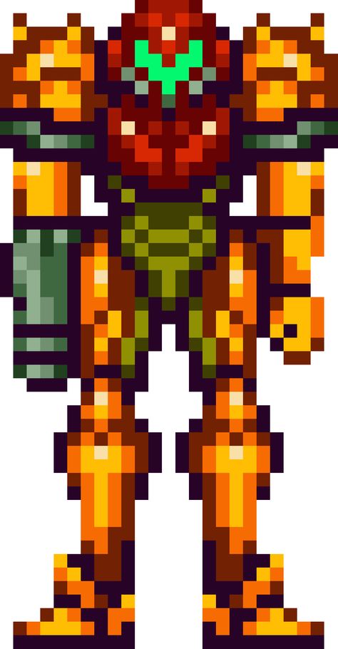 Super Metroid, Samus Aran, Varia suit 1                                                                                                                                                     More Metroid Tattoo, Metroid Samus, Metroid Prime, Super Metroid, Stitching Ideas, Arte 8 Bits, 8bit Art, Samus Aran, Minecraft Skin