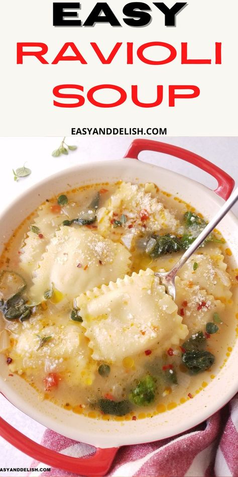 Ravioli In Chicken Broth, Chicken Ravioli Soup Recipe, Crock Pot Ravioli Soup, Ravioli Recipe Soup, Ravioli Chicken Soup, Ravioli Soup Crockpot, Cheese Ravioli Soup Recipe, Mini Ravioli Soup, Crockpot Ravioli Soup