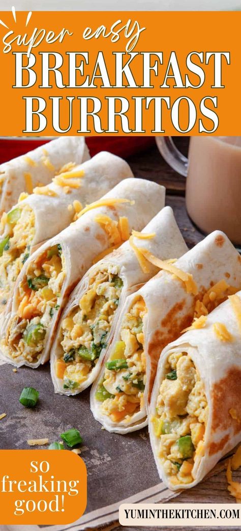 This breakfast burrito recipe is a perfect blend of eggs, cheese, and peppers wrapped up in a tortilla. This easy recipe is not just a meal, its a delicious and easy breakfast idea. Whether you're meal prepping for a busy week or cooking for a crowd, these burritos are freezable, customizable, and utterly irresistible. Easy Breakfast Burrito Recipe, Camping Breakfast Burritos, Breakfast Burrito Recipe, Easy Breakfast Burritos, Healthy Breakfast Burrito, Frozen Burritos, Super Easy Breakfast, Burrito Recipe, Breakfast Burritos Recipe