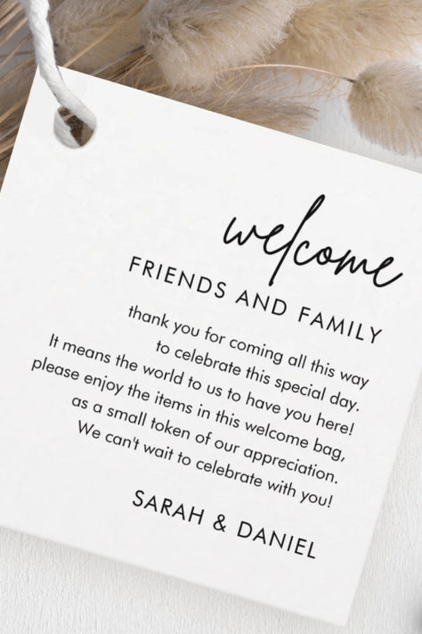 Wedding Friends and Family Welcome Bag Square Favor Tags Welcome Bag Tags, Wedding Friends, Wedding Welcome Gifts, Welcome Note, Welcome Bag, Free Printable Gift Tags, Welcome Letters, Wedding Welcome Bags, Welcome Bags