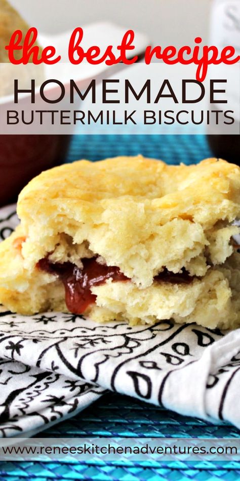 The BEST recipe for Homemade Buttermilk Biscuits by Renee's Kitchen Adventures. Hands down these biscuits are one of the easiest, tastiest buttermilk biscuit recipes you can make from scratch. Buttery, flaky, and tender, this IS the homemade biscuit recipe you are looking for! #RKArecipes #buttermilkbiscuits #homemadebiscuits Buttermilk Biscuits From Scratch, Homemade Biscuit Recipe, Best Buttermilk Biscuits, Buttermilk Biscuits Easy, Best Biscuit Recipe, Homemade Biscuit, Southern Buttermilk Biscuits, Biscuit Donuts, Milk Biscuits