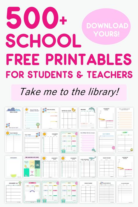 This huge library of student binder and teacher binder free printables includes almost every printable you need for school. View the entire library! #school #student #teachers #freeprintables Diy Home School Organization, Binder Ideas For School, Teacher Free Printables, Free School Planner Printables, Free School Planner, Printables For School, School Planner Printables, Free Teacher Binder, Free School Printables