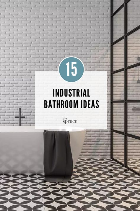 Industrial style has been making a resurgence lately as post-industrial warehouses have been converted to residential housing. We couldn't help but to share these trendy industrial bathrooms, so if you're looking to hop on the trend here are plenty of ideas for a remodel or refresh. Small Bathroom Ideas Industrial Style, Industrial Bathroom Storage Ideas, Industrial Bathroom Ideas Small Spaces, Industrial Bathroom Tiles, Industrial Bathroom Tile Ideas, Industrial Style Bathrooms, Industrial Bathroom Lighting Ideas, Small Industrial Bathroom Ideas, Industrial Look Bathroom