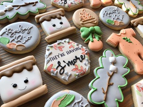 Smores Birthday, Campfire Cookies, Twin Baby Shower Theme, Smores Cookies, The Invitation, Twins Baby Shower, Baby Cookies, Twinkle Star, Camping Theme