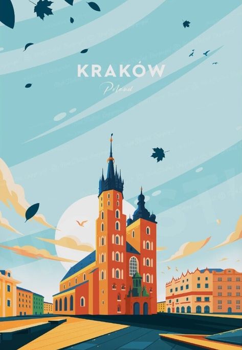 City Postcard, Tourism Poster, Classic Poster, Krakow Poland, Poster Travel, Travel Wallpaper, Art Deco Posters, Lodz, Travel Illustration