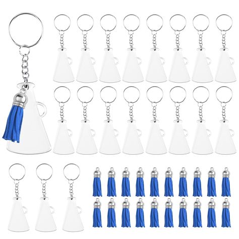 PRICES MAY VARY. Product Contents: You will receive 20 pieces of acrylic cheer megaphones, 20 pieces of tassels, 20 pieces of key chain rings and 20 pieces of jump rings, sufficient quantity to meet your various needs. Premium Material: Our cheer megaphone key chain is made of acrylic, not easy to break, tear or fade, with a smooth surface for you to DIY patterns, can be used for a long time. Product Size: Our acrylic keychains are about 9.5cm/3.74in long, 3cm/1.15in width, and the tassel is abo Cheer Gift Bags, Cheer Keychain, Project Graduation, Blank Keychain, Cheer Megaphone, Chain Rings, Cheer Gifts, Acrylic Keychains, Jewelry Making Charms