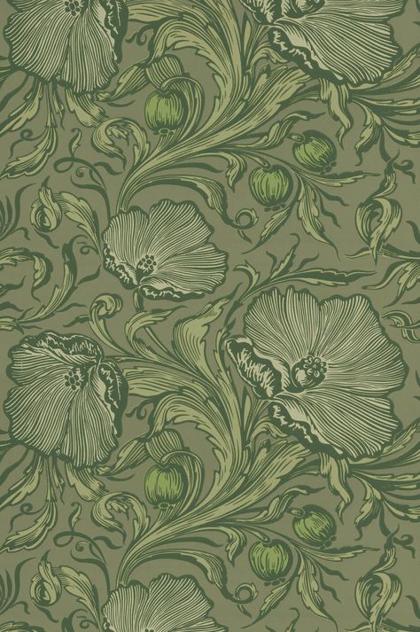 Buy Poppy Trail Sage Green Wallpaper | Little Greene Poppy Wallpaper, Sage Green Wallpaper, Ipad Background, Wall Art Wallpaper, Wallpaper Vintage, National Trust, Green Nature, Green Art, Green Pattern